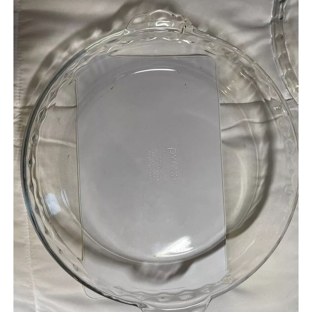 pyrex Deep Dish Pie Plate 9 1/2" Fluted Rim Tab Handles Clear Glass #229 Vintage